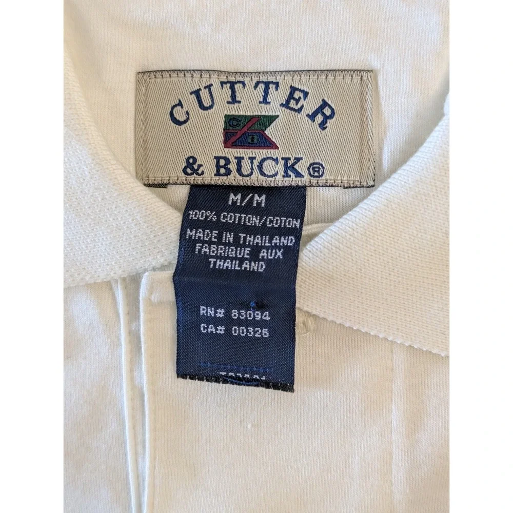 Cutter & Buck Polo Embroidered Logo Golf Polo Shirt Men's M Cream 100% Cotton